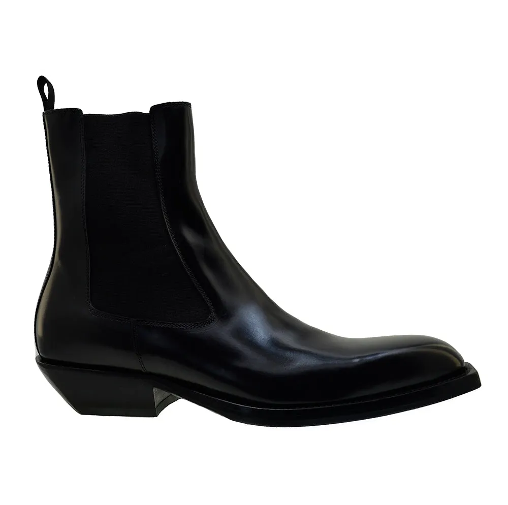 Men's Italian Shoes Jo Ghost 2822 Black Leather Cuban Heel Chelsea Boots