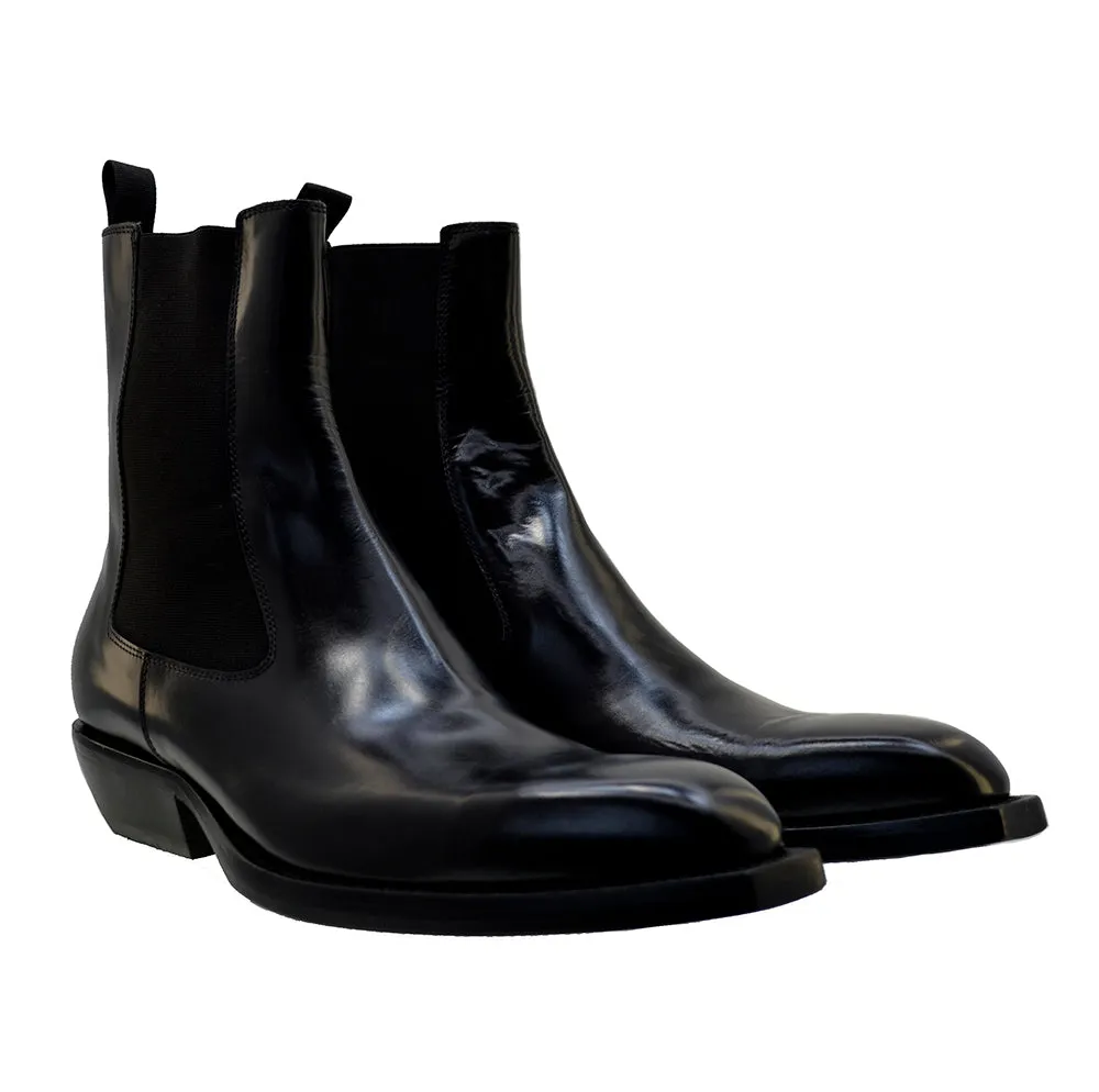 Men's Italian Shoes Jo Ghost 2822 Black Leather Cuban Heel Chelsea Boots