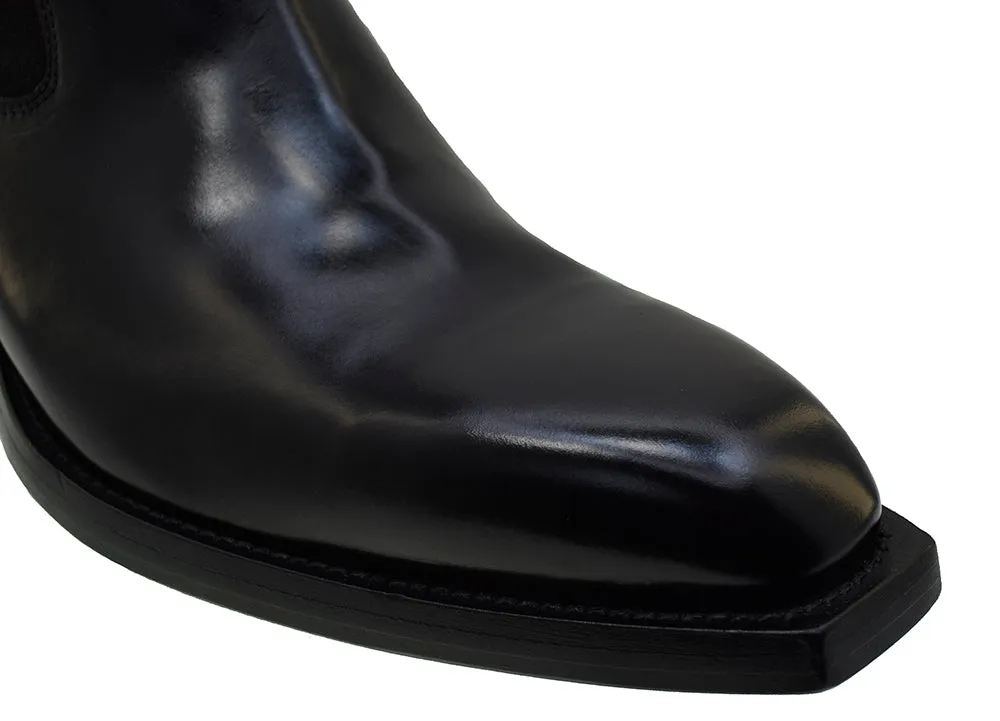 Men's Italian Shoes Jo Ghost 2822 Black Leather Cuban Heel Chelsea Boots