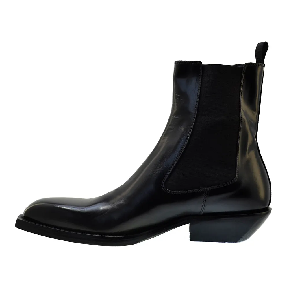 Men's Italian Shoes Jo Ghost 2822 Black Leather Cuban Heel Chelsea Boots