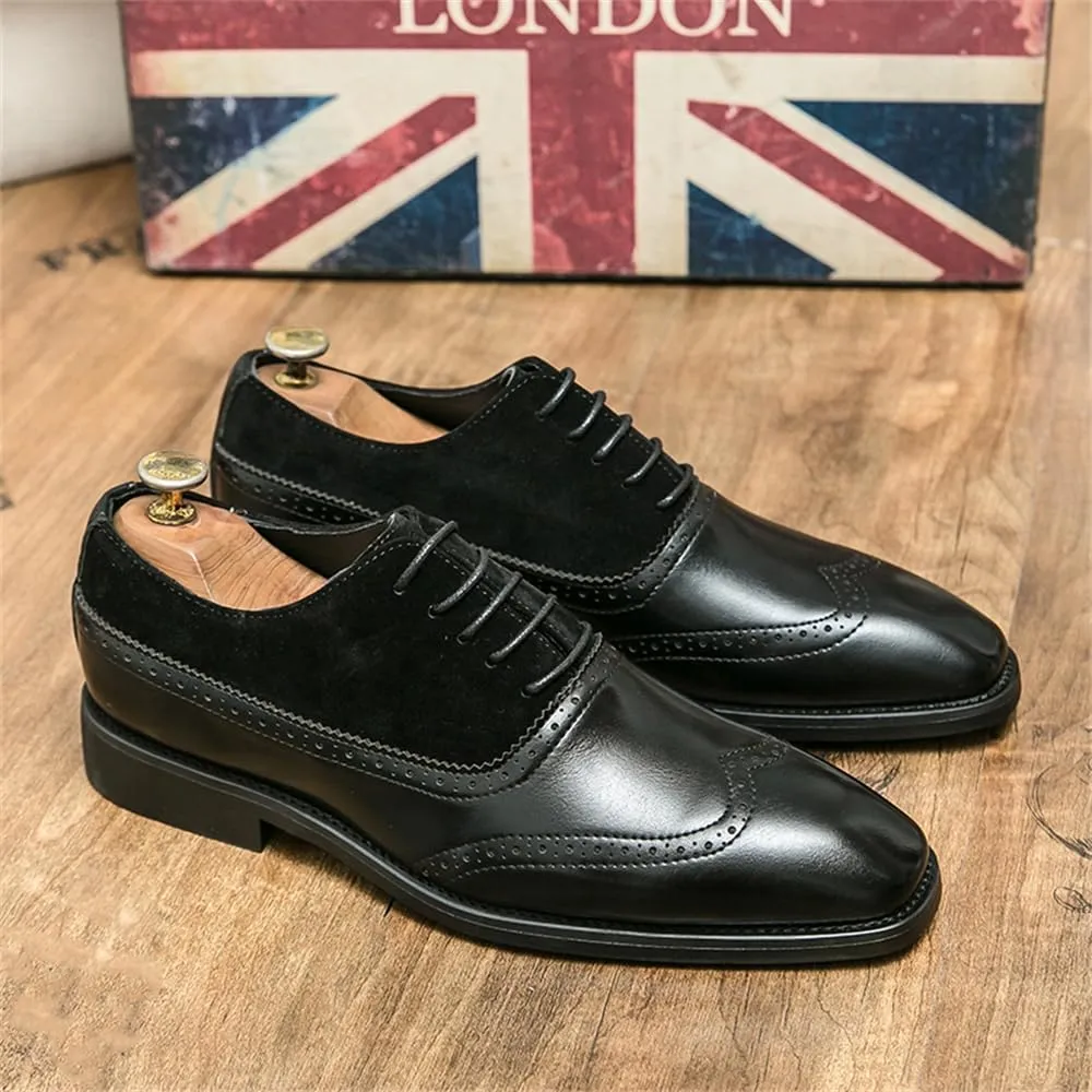 Men's Lace-up Brogues Dress Oxford Shoes Classic Wingtip Cap Toe Derby Shoes Fashion Business Formal Leather Shoes
