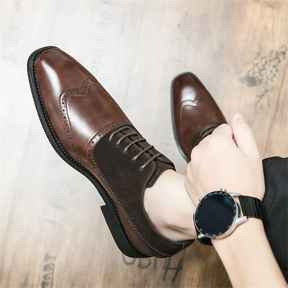 Men's Lace-up Brogues Dress Oxford Shoes Classic Wingtip Cap Toe Derby Shoes Fashion Business Formal Leather Shoes