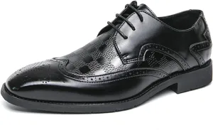 Men's Lace-up Brogues Dress Oxford Shoes Classic Wingtip Derby Shoes Fashion Business Formal Leather Shoes
