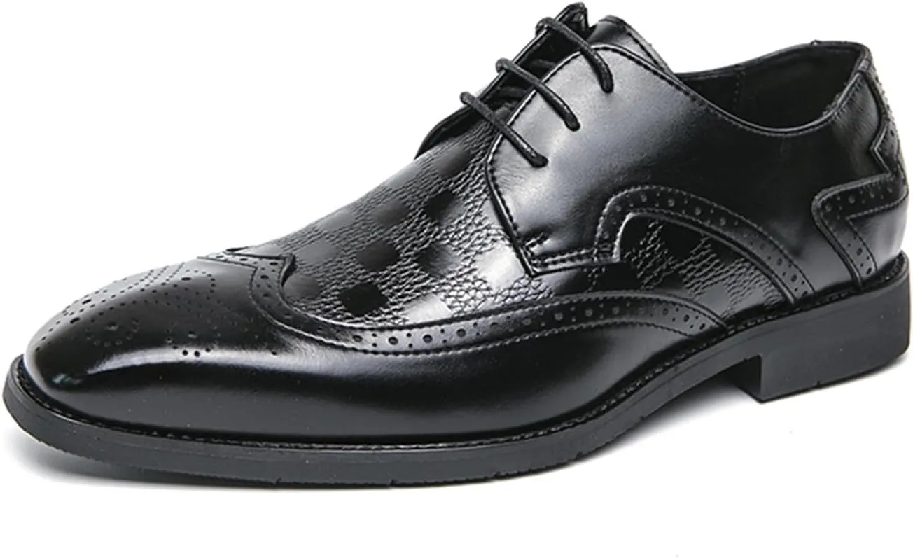 Men's Lace-up Brogues Dress Oxford Shoes Classic Wingtip Derby Shoes Fashion Business Formal Leather Shoes