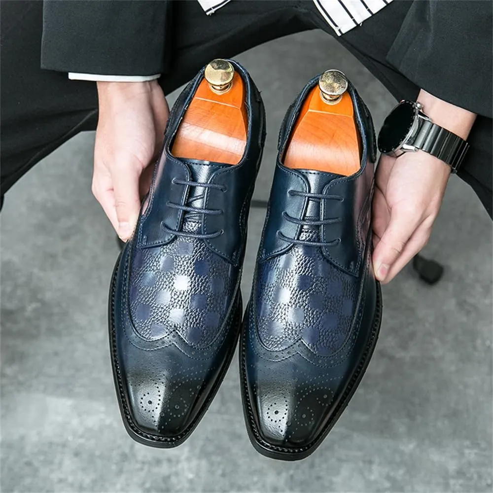 Men's Lace-up Brogues Dress Oxford Shoes Classic Wingtip Derby Shoes Fashion Business Formal Leather Shoes
