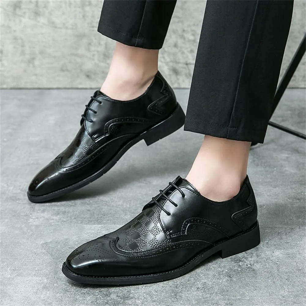 Men's Lace-up Brogues Dress Oxford Shoes Classic Wingtip Derby Shoes Fashion Business Formal Leather Shoes