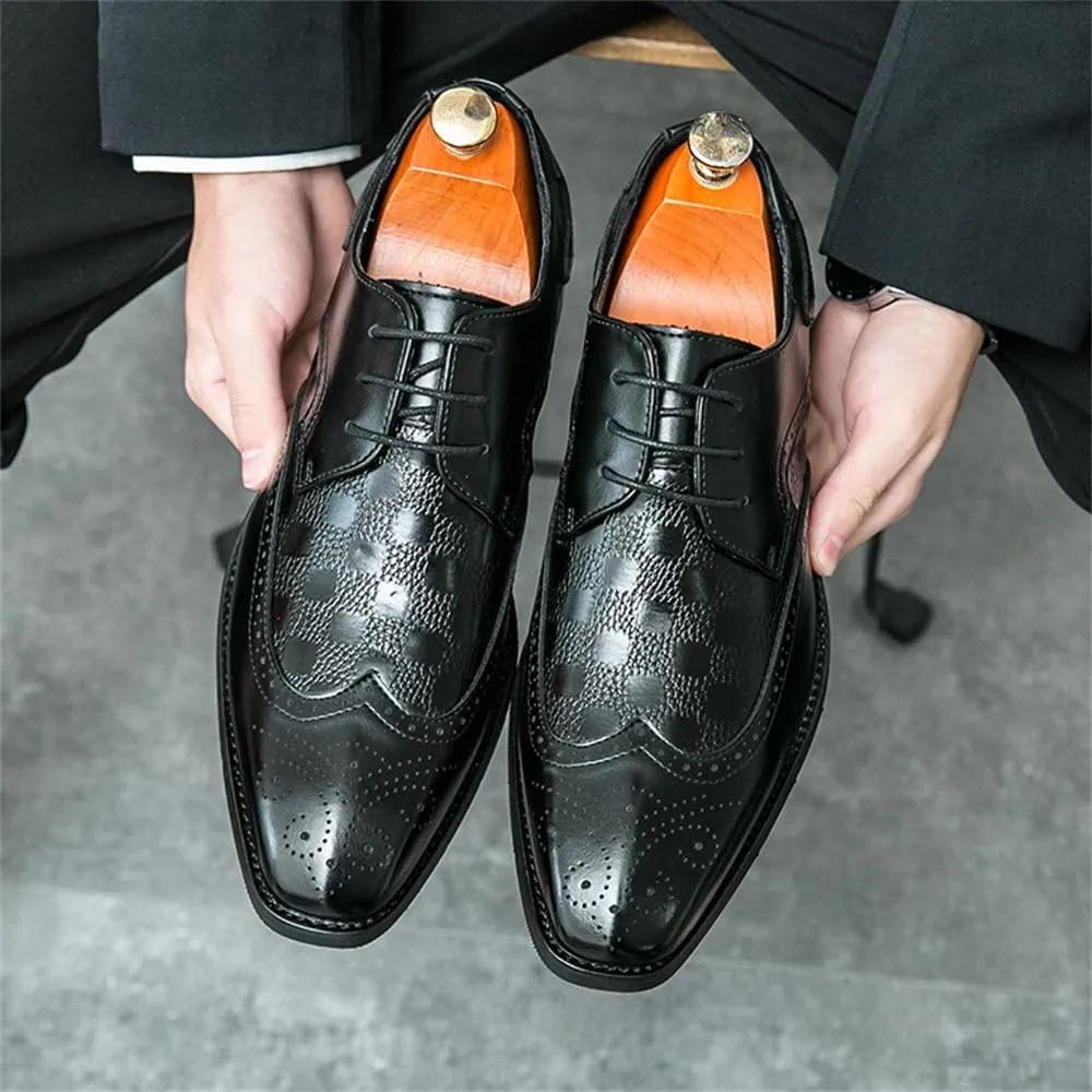 Men's Lace-up Brogues Dress Oxford Shoes Classic Wingtip Derby Shoes Fashion Business Formal Leather Shoes