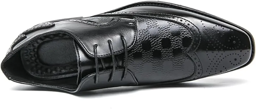 Men's Lace-up Brogues Dress Oxford Shoes Classic Wingtip Derby Shoes Fashion Business Formal Leather Shoes