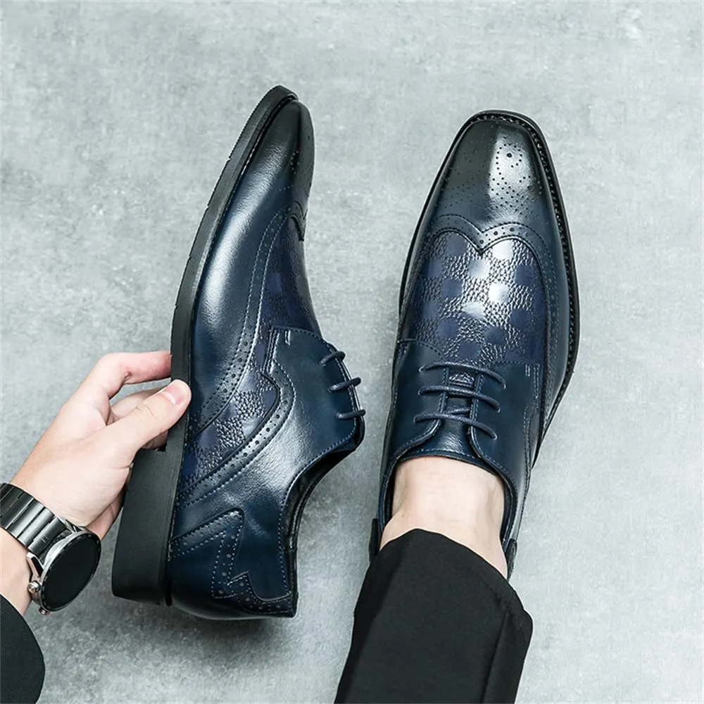 Men's Lace-up Brogues Dress Oxford Shoes Classic Wingtip Derby Shoes Fashion Business Formal Leather Shoes