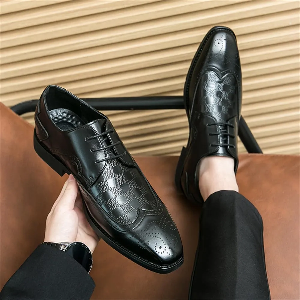 Men's Lace-up Brogues Dress Oxford Shoes Classic Wingtip Derby Shoes Fashion Business Formal Leather Shoes
