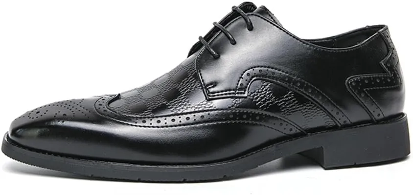 Men's Lace-up Brogues Dress Oxford Shoes Classic Wingtip Derby Shoes Fashion Business Formal Leather Shoes