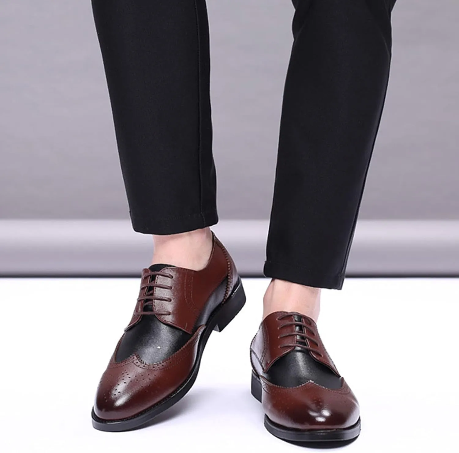 Mens Lace-Up Shoes, Round Toe Large Size Brogues Leather Shoes Business Casual Derbys Shoes Low Top Office Work Dress Shoes Wedding Loafers
