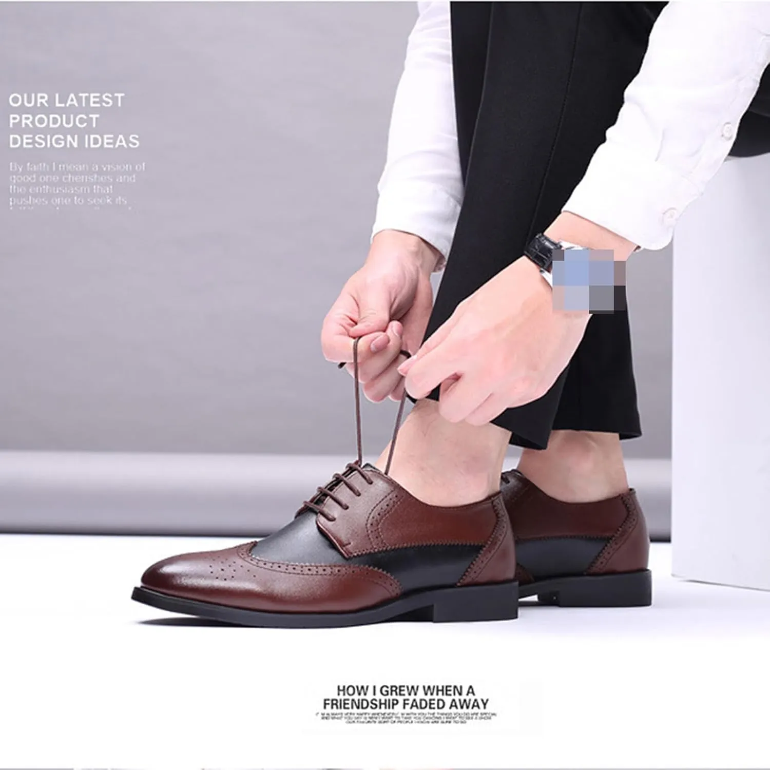 Mens Lace-Up Shoes, Round Toe Large Size Brogues Leather Shoes Business Casual Derbys Shoes Low Top Office Work Dress Shoes Wedding Loafers