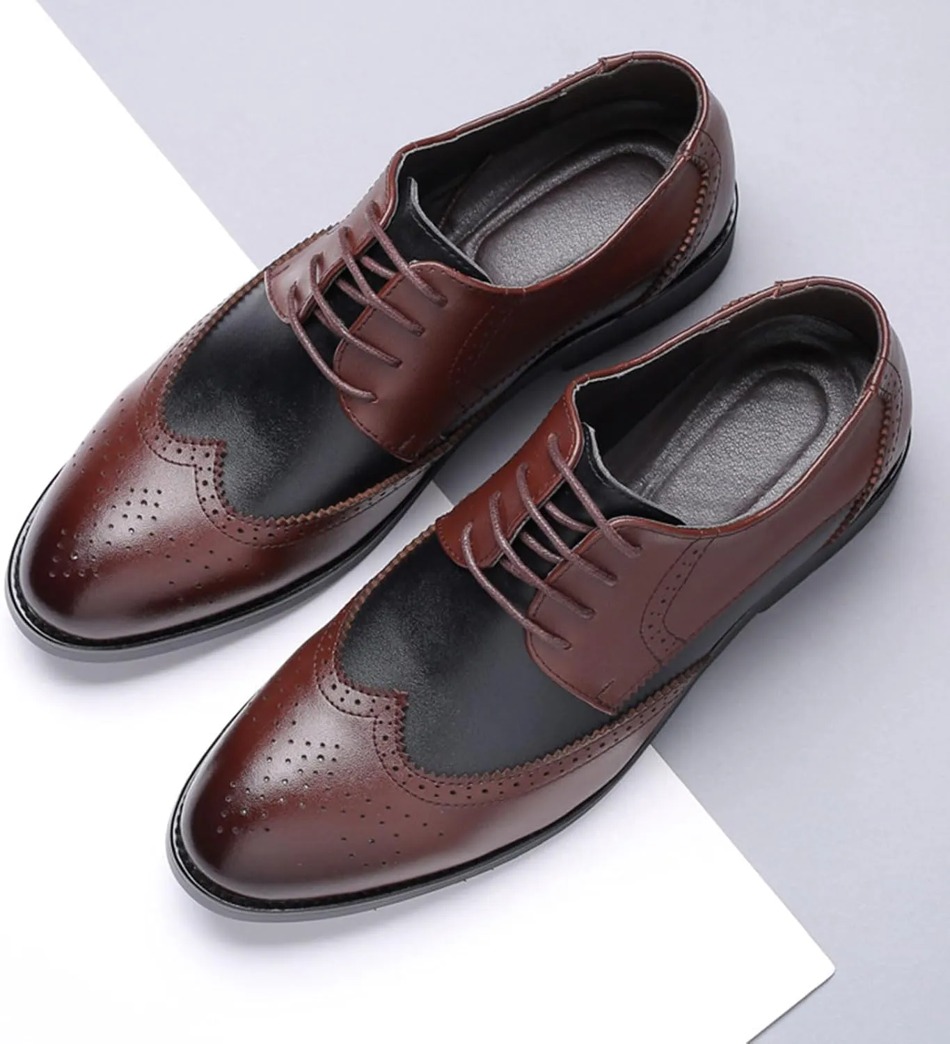 Mens Lace-Up Shoes, Round Toe Large Size Brogues Leather Shoes Business Casual Derbys Shoes Low Top Office Work Dress Shoes Wedding Loafers