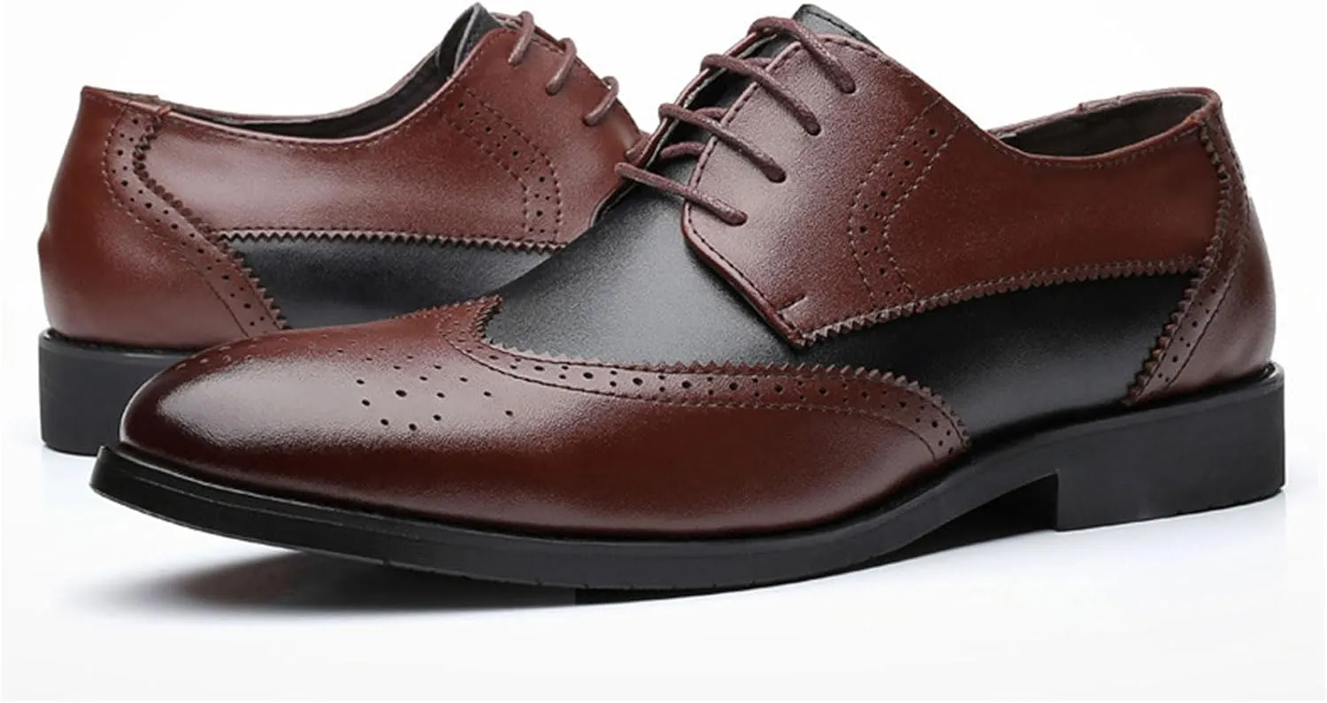 Mens Lace-Up Shoes, Round Toe Large Size Brogues Leather Shoes Business Casual Derbys Shoes Low Top Office Work Dress Shoes Wedding Loafers
