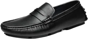 Mens Leather Driving Loafers Slip On Square Toe Flat Heel Resistant Comfortable Outdoor Casual Shoes