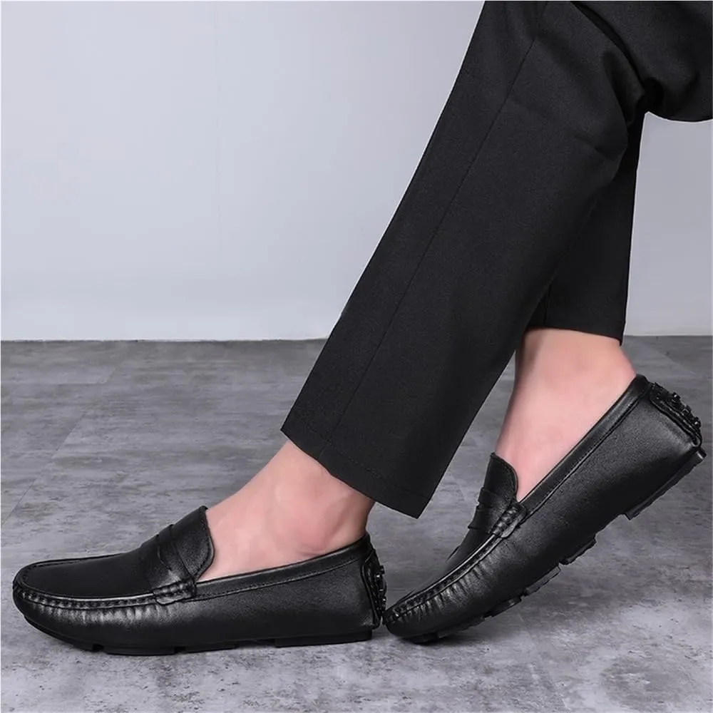 Mens Leather Driving Loafers Slip On Square Toe Flat Heel Resistant Comfortable Outdoor Casual Shoes