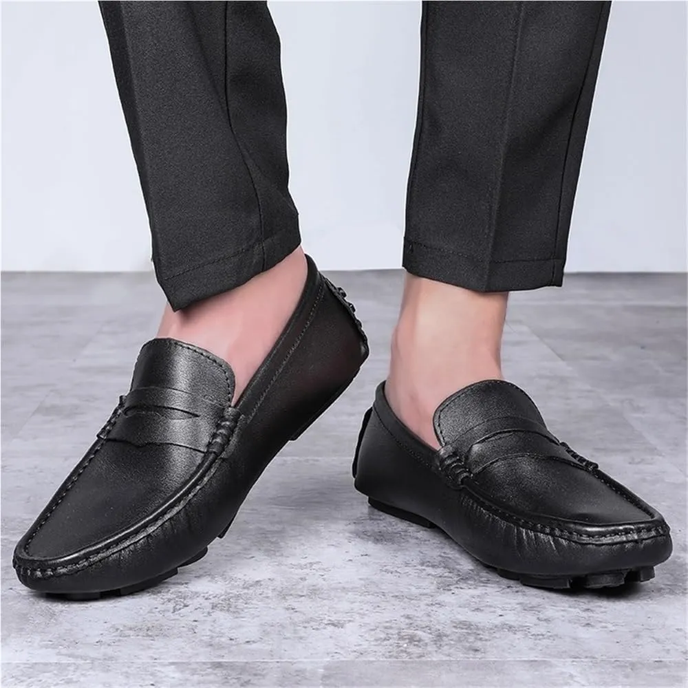 Mens Leather Driving Loafers Slip On Square Toe Flat Heel Resistant Comfortable Outdoor Casual Shoes