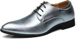 Men's Leather Flat Casual Oxford Shoes, Slip On Pointed Toe Derbys Comfortable Formal Dress Sneaker Lace-up Dress Shoes