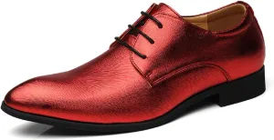 Men's Leather Flat Casual Oxford Shoes, Slip On Pointed Toe Derbys Comfortable Formal Dress Sneaker Lace-up Dress Shoes