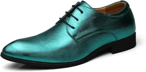 Men's Leather Flat Casual Oxford Shoes, Slip On Pointed Toe Derbys Comfortable Formal Dress Sneaker Lace-up Dress Shoes