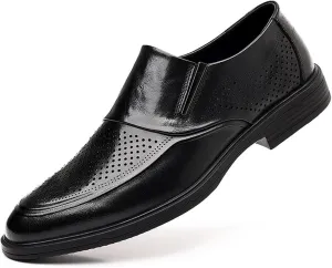 Men's Leather Flat Casual Oxford Shoes, Slip On Pointed Toe Derbys Sneaker Dress Shoes for Men Business Casual Men's Dress Shoes
