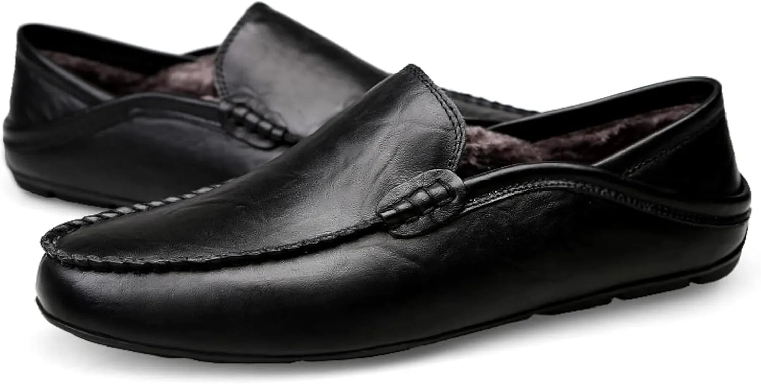 Men's Leather Handmade Driving Loafers, Casual Shoes, Winter Warm Loafers, Men's Lightweight Flat Shoes