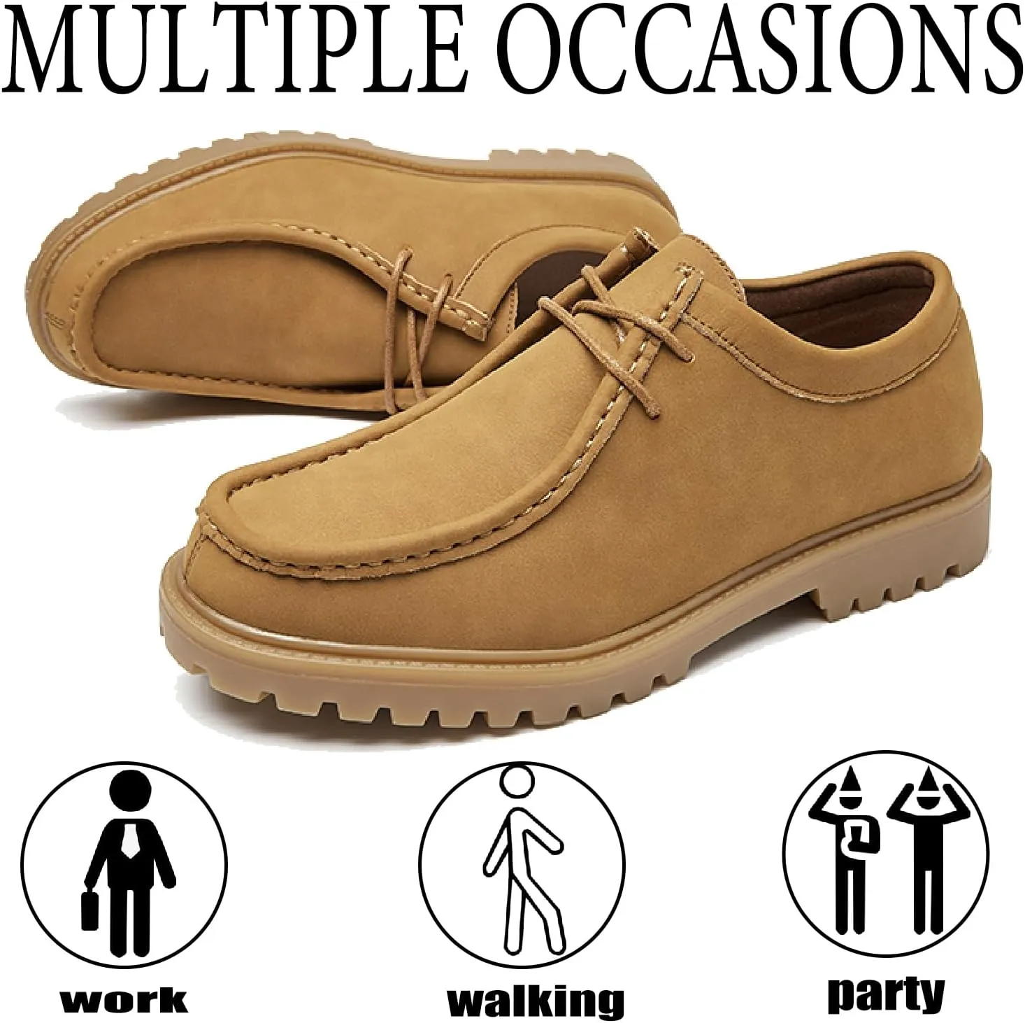 Men's Leather Lace Up Platform Penny Loafers Retro Comfort Round Toe Non-Slip Lug Sole Block Heel Casual Derbys for Business Office Driving Walking Shoes