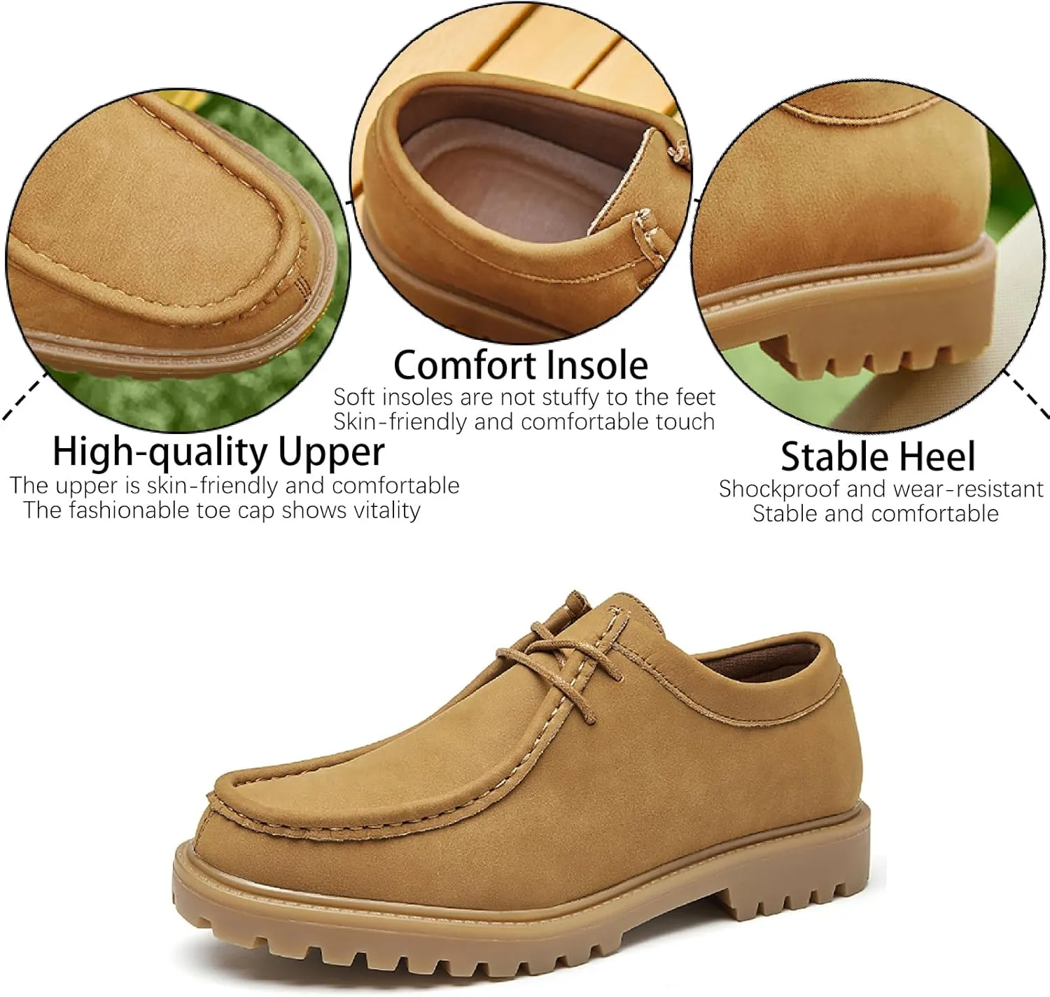 Men's Leather Lace Up Platform Penny Loafers Retro Comfort Round Toe Non-Slip Lug Sole Block Heel Casual Derbys for Business Office Driving Walking Shoes