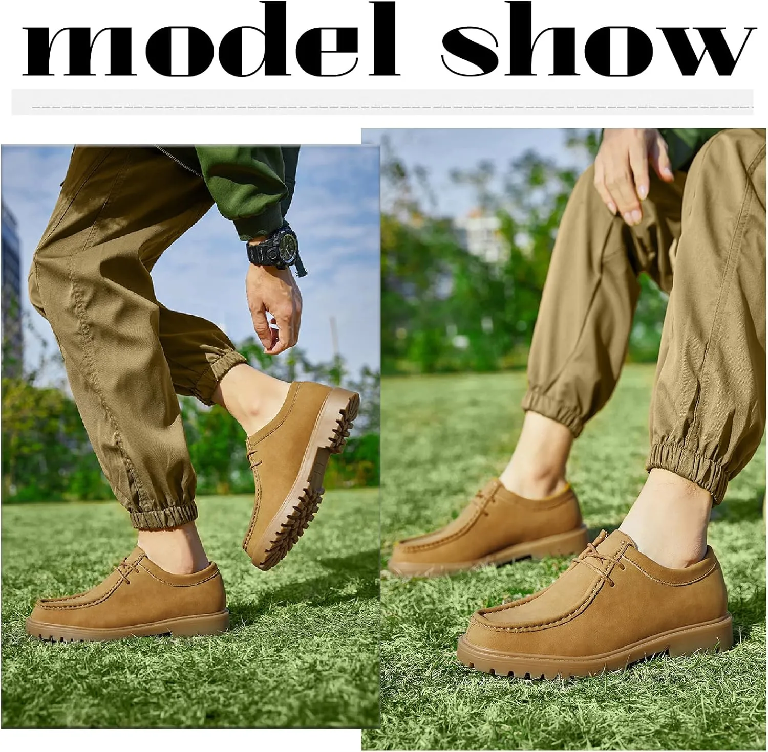 Men's Leather Lace Up Platform Penny Loafers Retro Comfort Round Toe Non-Slip Lug Sole Block Heel Casual Derbys for Business Office Driving Walking Shoes
