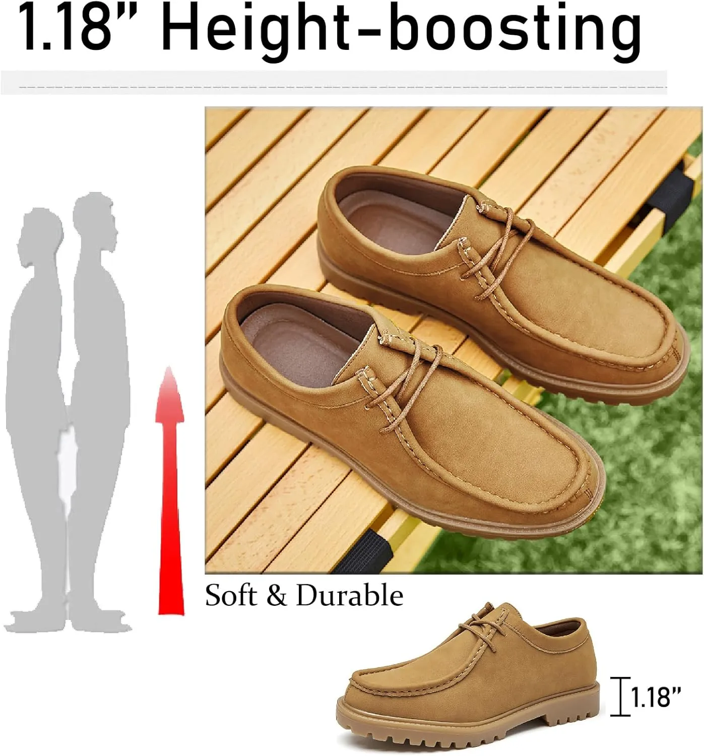 Men's Leather Lace Up Platform Penny Loafers Retro Comfort Round Toe Non-Slip Lug Sole Block Heel Casual Derbys for Business Office Driving Walking Shoes