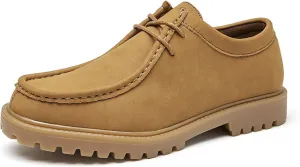 Men's Leather Lace Up Platform Penny Loafers Retro Comfort Round Toe Non-Slip Lug Sole Block Heel Casual Derbys for Business Office Driving Walking Shoes