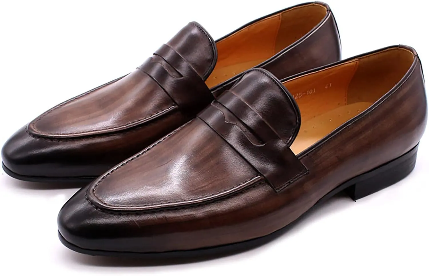 Mens Leather Loafers Casual Shoes Flat Lightweight Casual Moccasin Handmade Slip On Driving Business Shoes Leather Lined Dress Loafers Shoes,Brown,6.5US/38EU