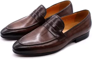 Mens Leather Loafers Casual Shoes Flat Lightweight Casual Moccasin Handmade Slip On Driving Business Shoes Leather Lined Dress Loafers Shoes,Brown,6.5US/38EU