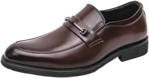 Men's Leather Low Oxford Fashion Slip-On Round Anti-Slip Mid Chunky Heels Formal Dress Loafers Low Top Work Dress Shoes