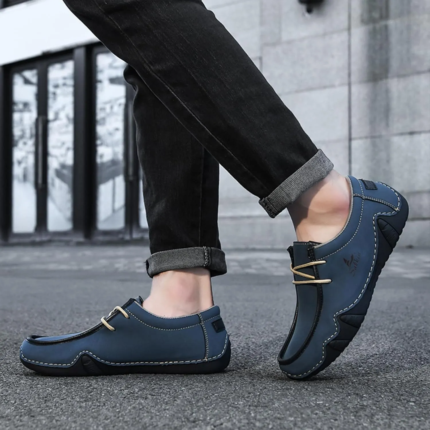 Men's Leather Slip On Casual Low Loafers Lightweight Non-Slip Flat Driving Walking Shoes Soft Moccasin Shoes