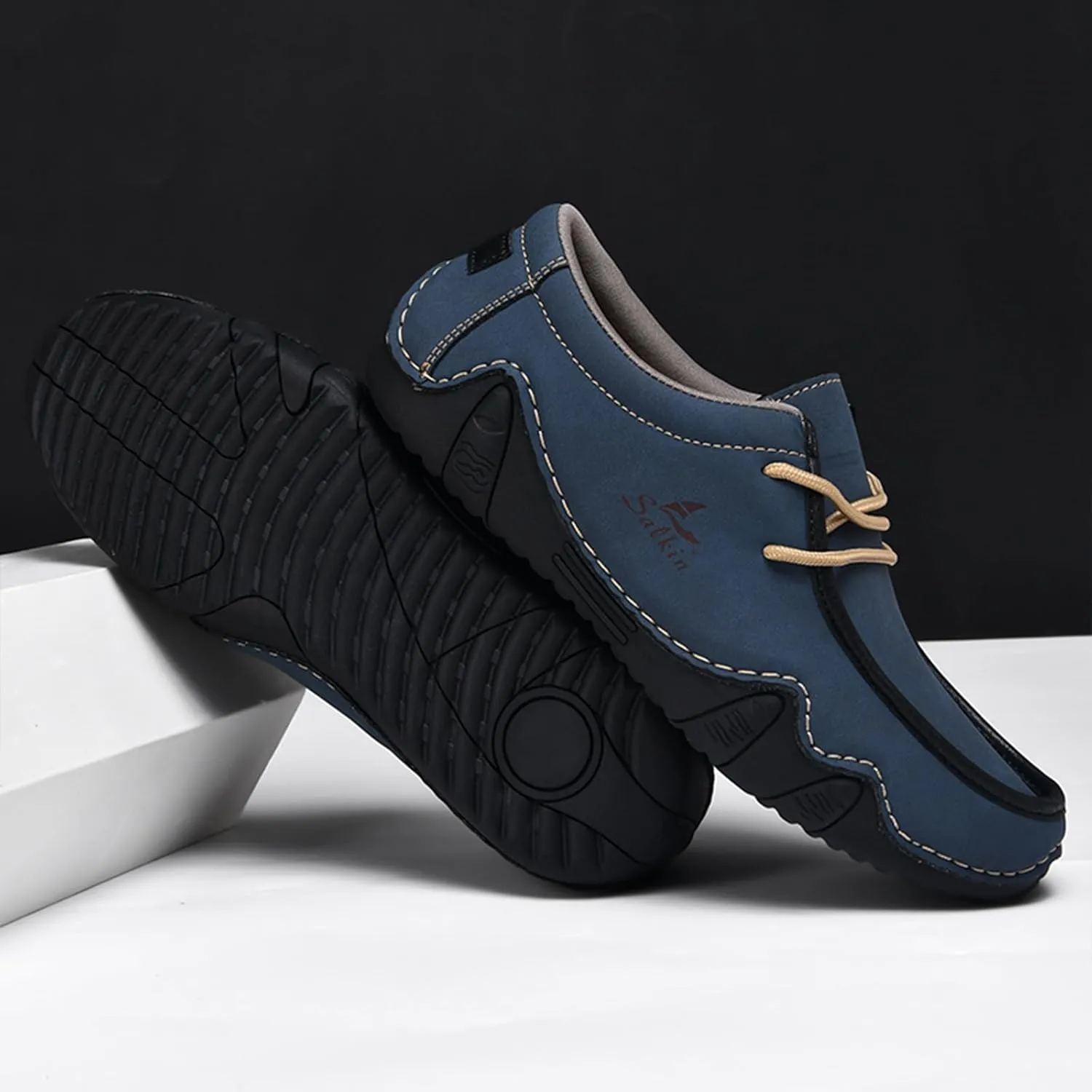Men's Leather Slip On Casual Low Loafers Lightweight Non-Slip Flat Driving Walking Shoes Soft Moccasin Shoes