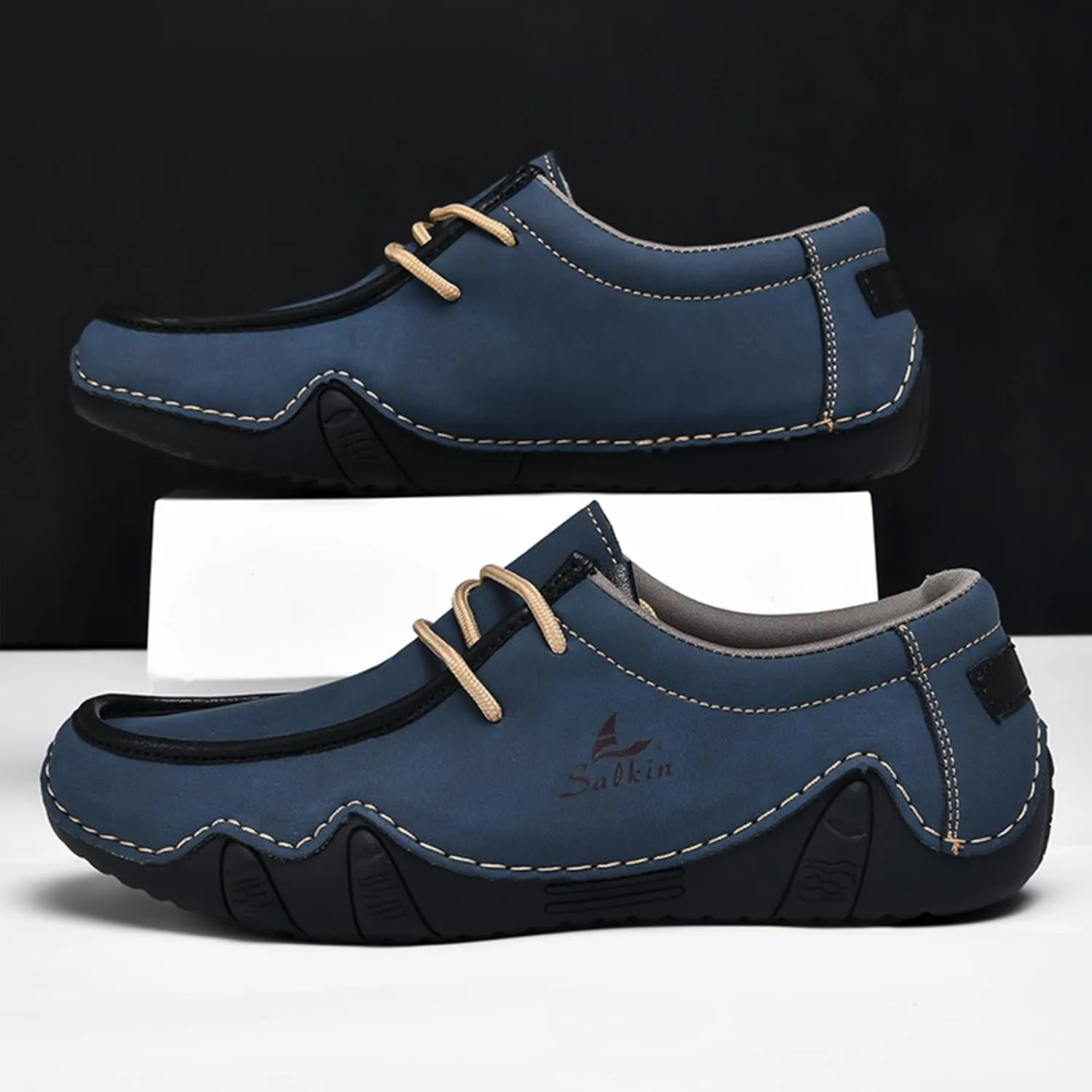 Men's Leather Slip On Casual Low Loafers Lightweight Non-Slip Flat Driving Walking Shoes Soft Moccasin Shoes