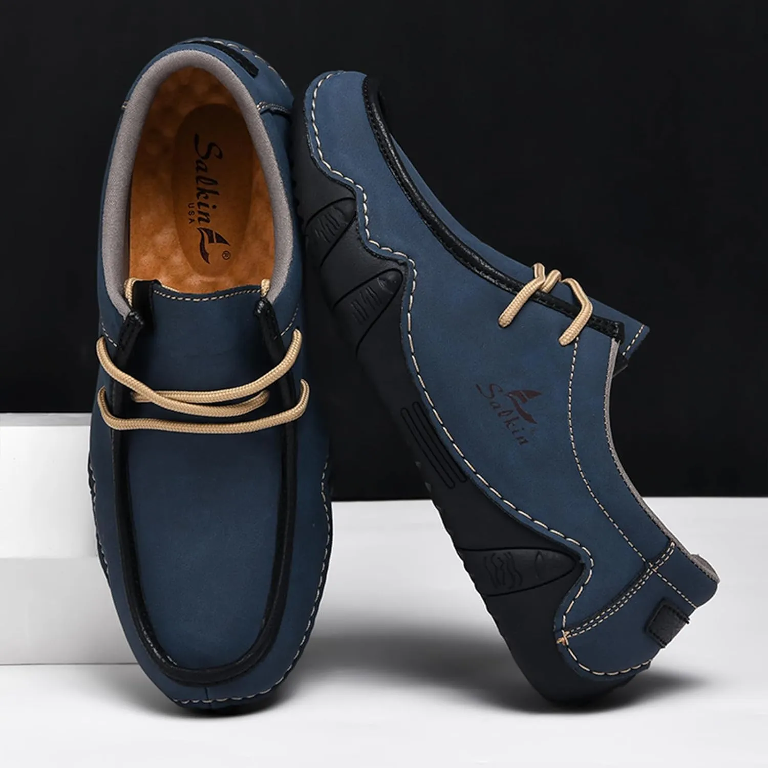 Men's Leather Slip On Casual Low Loafers Lightweight Non-Slip Flat Driving Walking Shoes Soft Moccasin Shoes