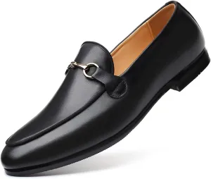 Men's Leather Slip On Loafers Business Casual Dress Shoes Comfortable Round Toe Walking Shoes Breathable Lightweight Formal Shoes for Men