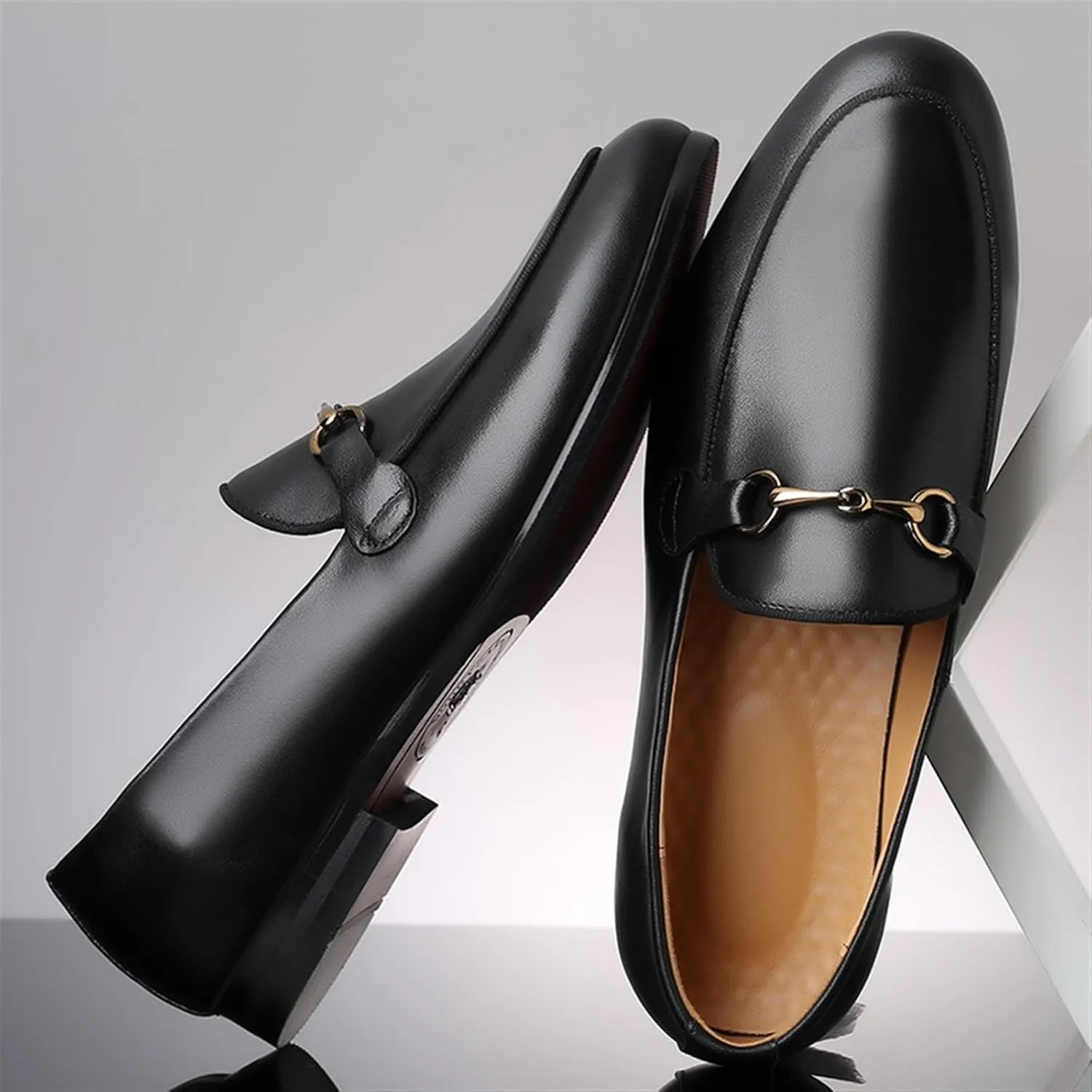 Men's Leather Slip On Loafers Business Casual Dress Shoes Comfortable Round Toe Walking Shoes Breathable Lightweight Formal Shoes for Men