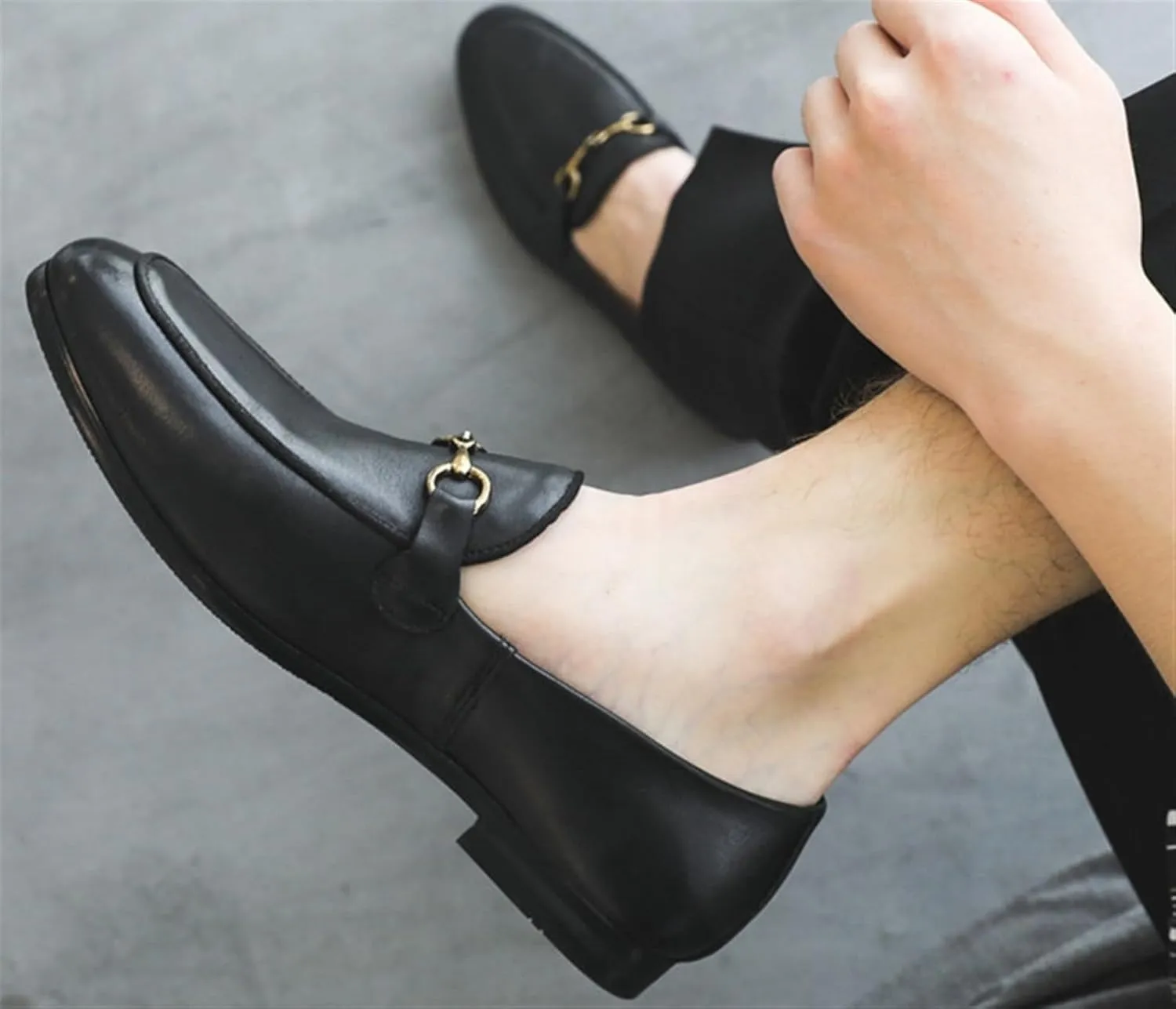 Men's Leather Slip On Loafers Business Casual Dress Shoes Comfortable Round Toe Walking Shoes Breathable Lightweight Formal Shoes for Men