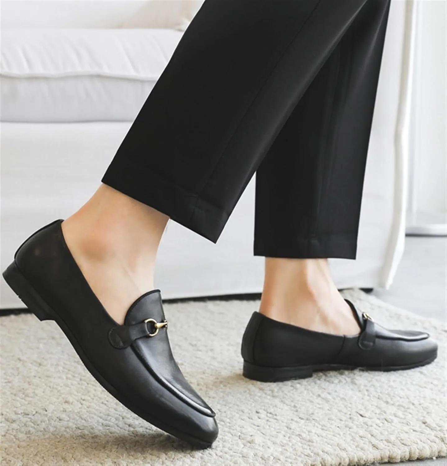 Men's Leather Slip On Loafers Business Casual Dress Shoes Comfortable Round Toe Walking Shoes Breathable Lightweight Formal Shoes for Men