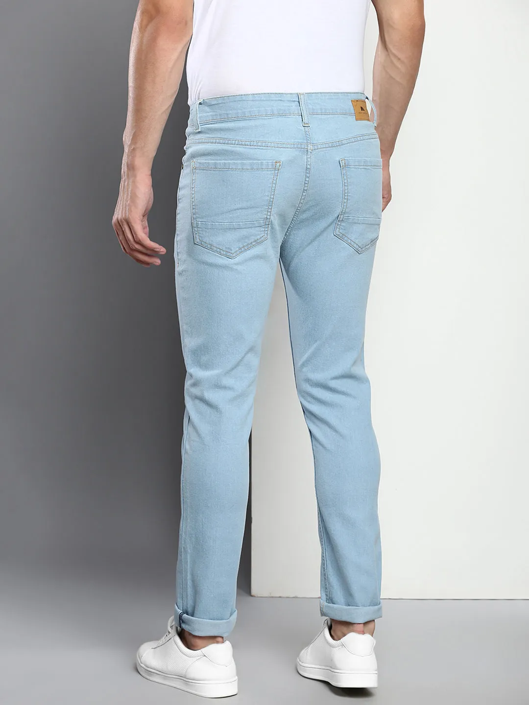 Men's Light Blue Slim Fit Mid Rise Denim Jeans
