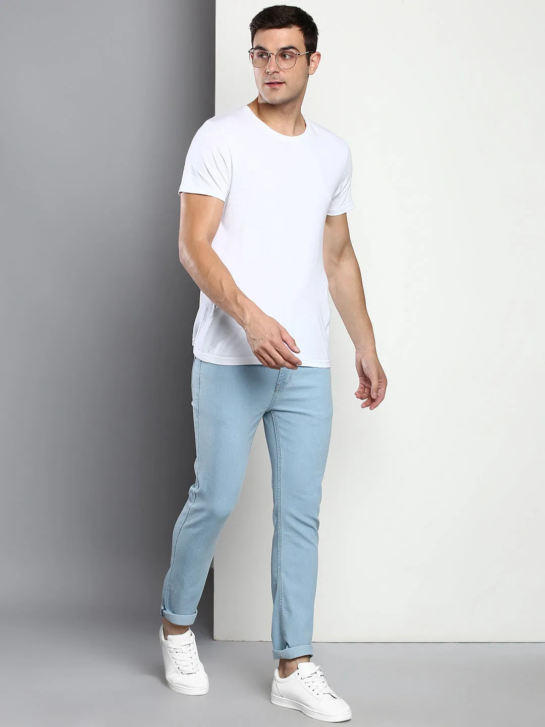 Men's Light Blue Slim Fit Mid Rise Denim Jeans