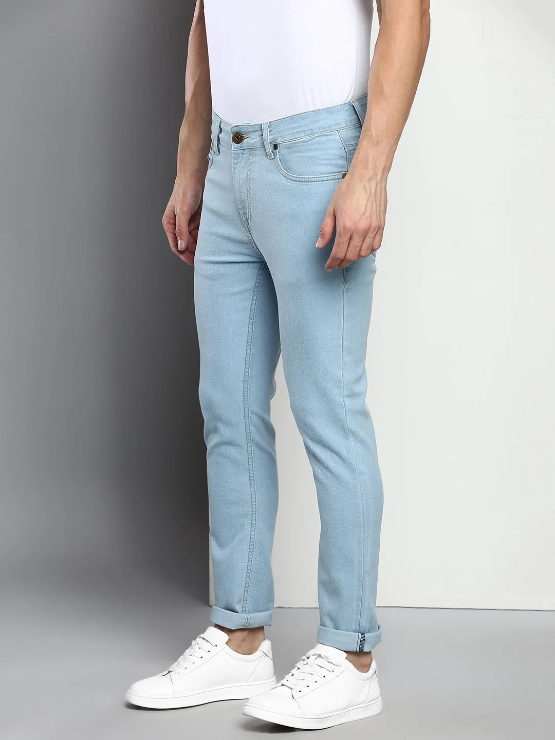 Men's Light Blue Slim Fit Mid Rise Denim Jeans