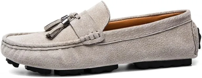 Mens Loafers Shoe Round Toe Solid Color with Tassel Suede Vamp Driving Loafers Anti-Slip Lightweight Comfortable Wedding Outdoor Slip-on