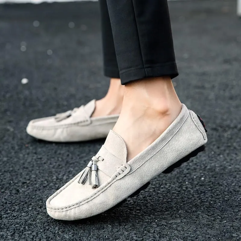 Mens Loafers Shoe Round Toe Solid Color with Tassel Suede Vamp Driving Loafers Anti-Slip Lightweight Comfortable Wedding Outdoor Slip-on