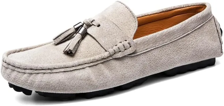 Mens Loafers Shoe Round Toe Solid Color with Tassel Suede Vamp Driving Loafers Anti-Slip Lightweight Comfortable Wedding Outdoor Slip-on