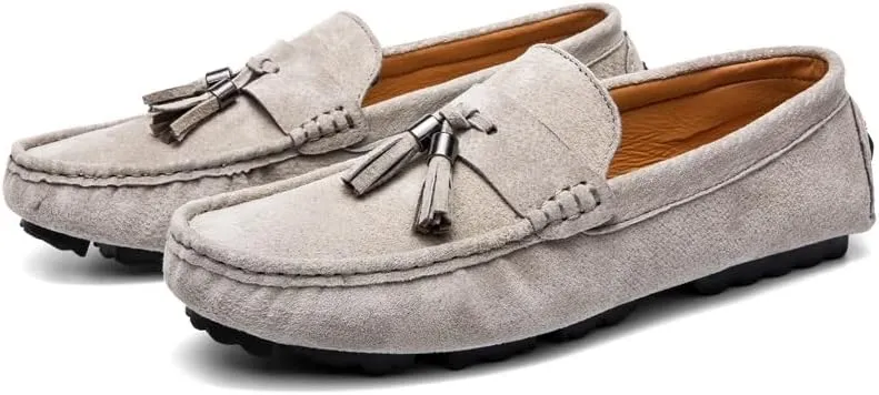 Mens Loafers Shoe Round Toe Solid Color with Tassel Suede Vamp Driving Loafers Anti-Slip Lightweight Comfortable Wedding Outdoor Slip-on